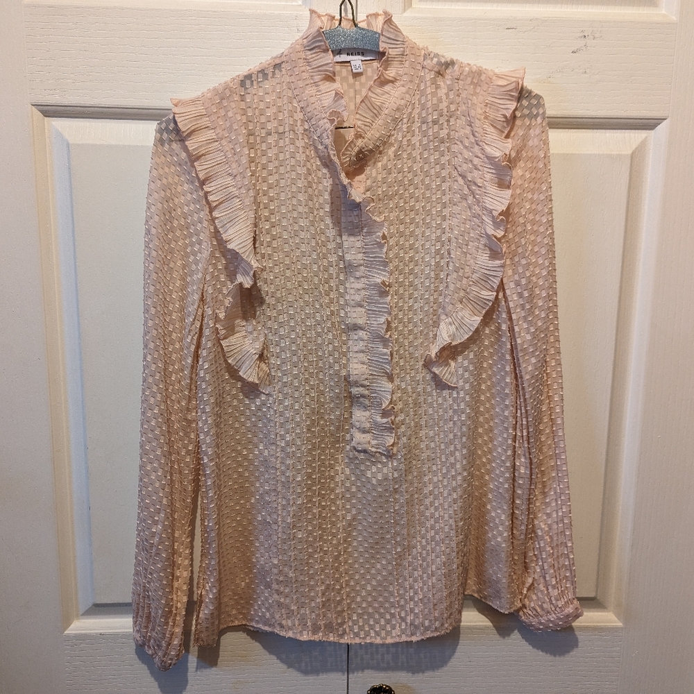 LAST CHANCE 3 for $30 Reiss Taylor Ruffled Pale Pink Blouse Silk Viscose EUC! - Picture 3 of 15